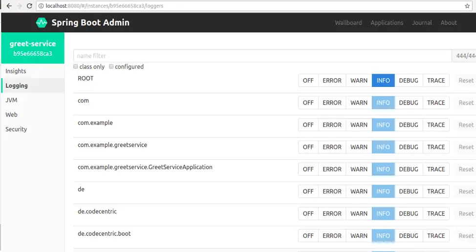 spring boot admin logging