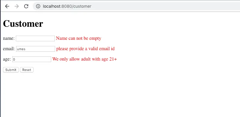 Spring MVC Form Validation