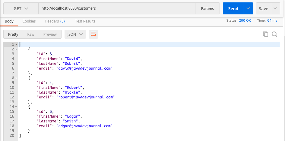 Spring Boot Hibernate - All Customers