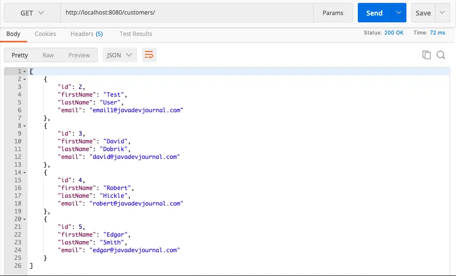 Spring Boot Hibernate - Get All Customers