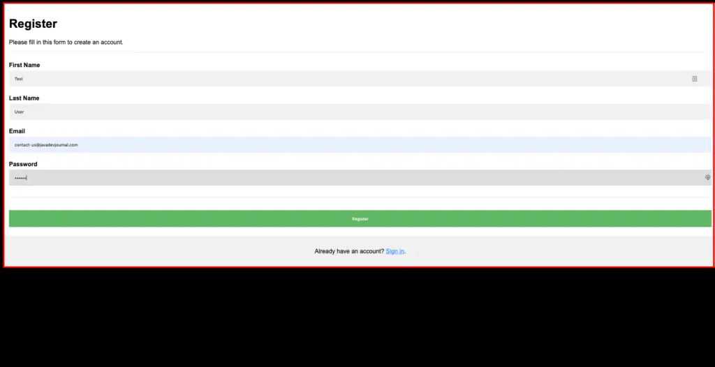 Customer Registration Page