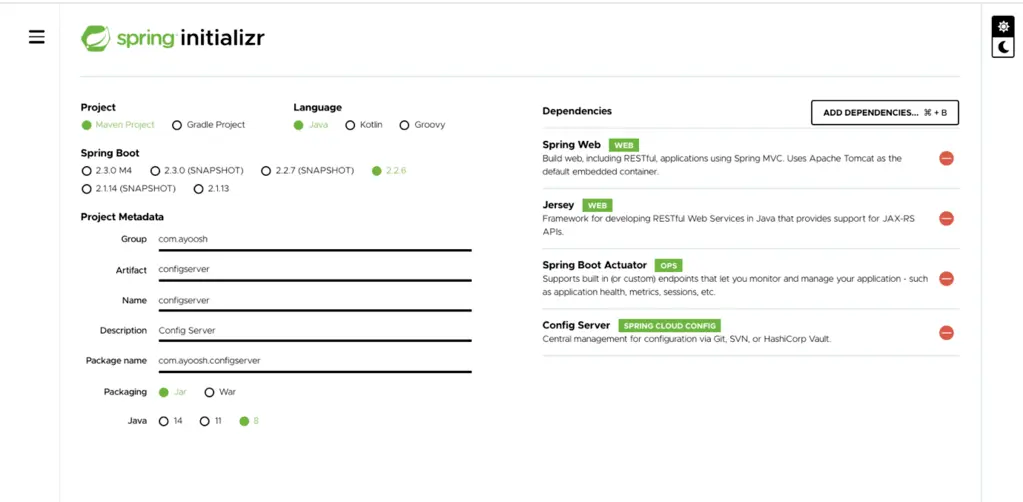 config server details