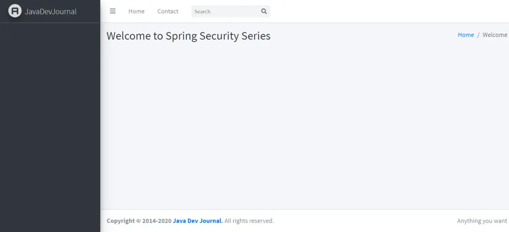 Spring Security Tutorial Welcome Page