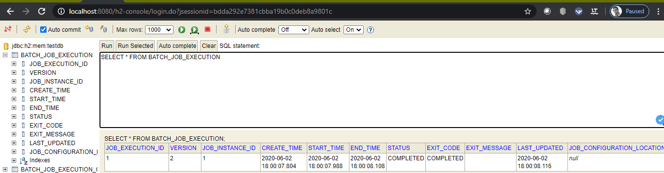 Spring Batch Query