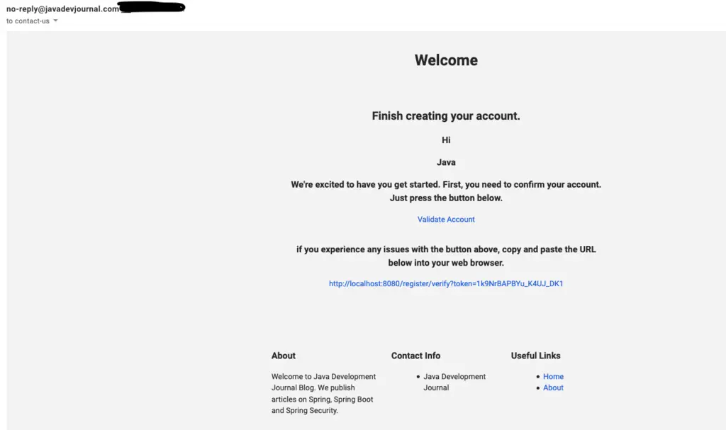 Email with verification token